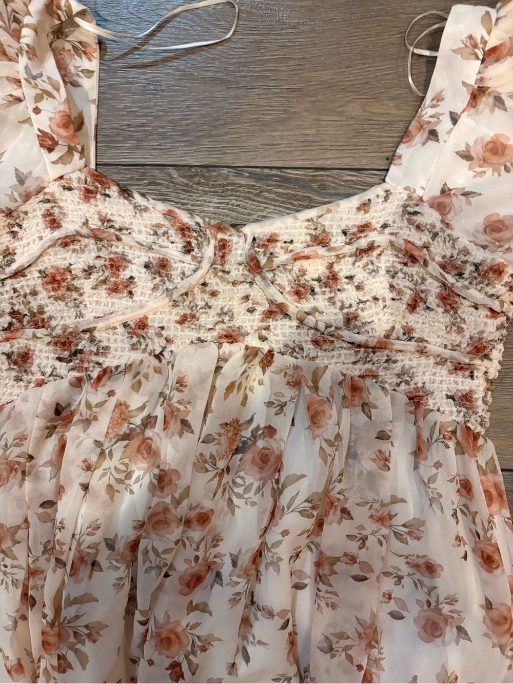 Worth Floral Smocked Midi Dress - Cream & Peach Floral - Picture 6 of 14